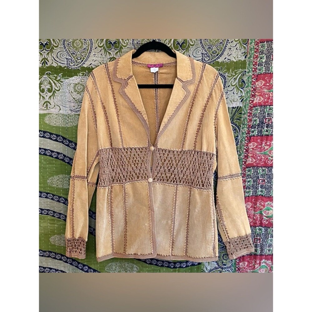 Vintage Y2K IDI by Mathew Tan Suede/ Crochet Boho Chic Western Jacket Medium